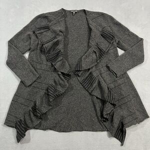 Eileen Fisher Wool Cardigan Sweater Small Draped Ruffle Waterfall Open‎ Front